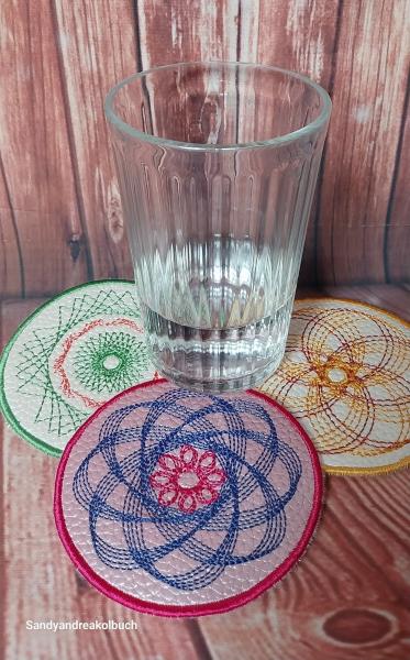 ITH Stickdatei Untersetzer und Glasabdeckung Spiro